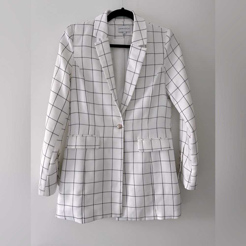 JOA x Chriselle white checkered blazer
